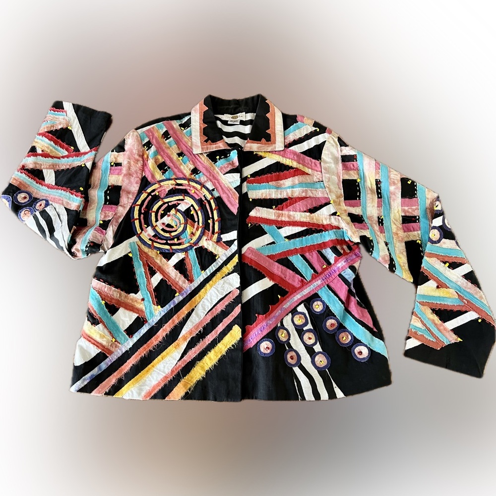 Vintage Sandy Starkman Jacket Button Up Boho Beaded Chaos XL
